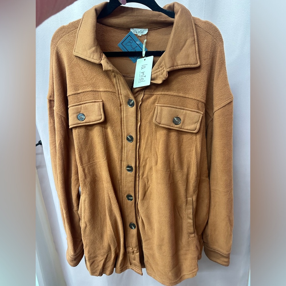 Women's Camel Button-Front Fleece Jacket